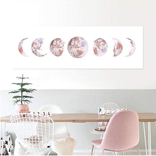 Rjunjie Espacio Moderno Varias Fases de la Luna aisladas Impresiones Arte Pinturas en Lienzo Póster Cuadros de Pared para habitación de niños Decorativo para el hogar （40x150 cm sin Marco）