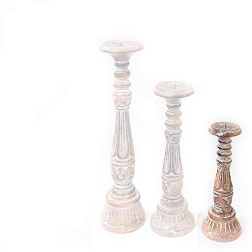 Rococo Candelabro Saphire Tallado en Madera y Acabado Blanco decapado, Pequeño