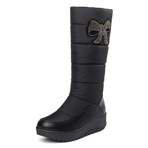 Rong-- Botas Nieve Mujer Forro De Piel Invierno Antideslizante Tela Sintética Invierno Cálidas Ligero Media Pierna Botas Senderismo Trekking,Negro,39