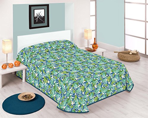 SABANALIA - Colcha Estampada Fidji tamaños, Color Azul, Cama 150-250 x 280 cm