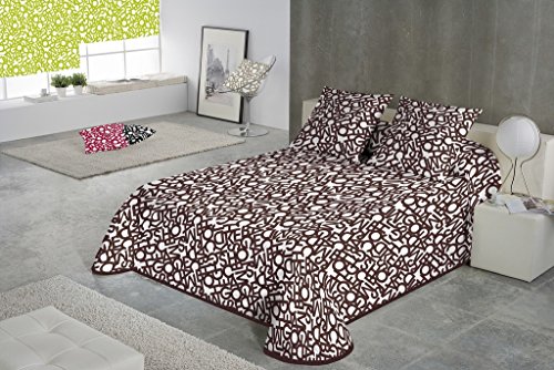 SABANALIA - Colcha Estampada Letras (Disponibe tamaños) - Cama de 135-230 x 280 cm, Chocolate