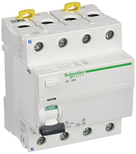 Schneider Electric A9R31425 iID Interruptor Diferencial, Clase SI, Instantáneo, 30 mA de Sensibilidad, 4P, 91 mm Altura x 72 mm Anchura x 73.5 mm Profundidad, 25 A Courant, Blanco