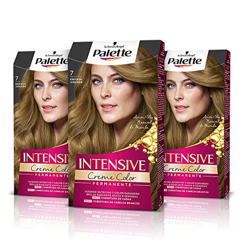 Schwarzkopf Palette Intensive Creme Color – Tono 7 cabello Rubio Medio (Pack de 3) - Coloración Permanente de Cuidado con Aceite de Marula – Perfecta cobertura de canas, Color duradero hasta 8 semanas