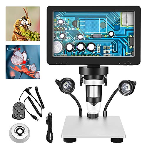 SEAAN Microscopio Digital 1200X - Pantalla Giratoria HD de 7 '' - Píxeles de 12 MP - 1080FHD - Luz de Relleno de 8 LED - Micro/USB 2.0 - Controlador de Cable, Microscopio LCD para científica