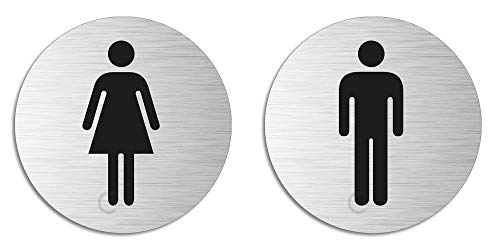 Señales I Aluminio Cepillado I Juego de 2 I Ø 75mm I Baño Mujeres + Hombres I No.6700