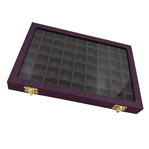 SENFEISM Caja de reloj de la joyería Caja de línea 54 rejillas de cristal transparente anillos titular escaparate organizador de almacenamiento 31X22X2.8Cm embalaje de la joyería