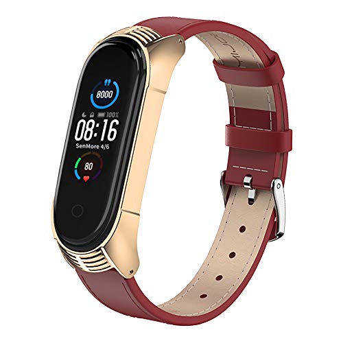 SenMore Compatible Correa Mi Band 5 Mi Band 4 Mi Band 3 Correas Cuero, Pulsera de Leather Agradable para Mi Band3 Correa Mi Band4 Correa y Mi Band5 Correa (No Host)