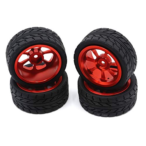 Senmubery Llanta de Metal de 65 Mm + NeumáTicos de Goma de Alto Agarre para 144001 A959 A959-B 124019 124018 RC Car Parts, Rojo