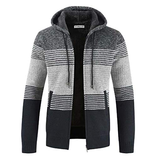 Shuanghao Cárdigan de Hombre uello Alto Casuales Chaqueta Chaqueta de Punto para Hombre Sudaderas con Capucha Suéter de Punto (L, Gris Oscuro)