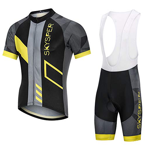 SKYSPER Ciclismo Maillot Hombres Jersey + Pantalones Cortos Culote Mangas Cortas de Ciclismo Conjunto Ropa Equipacion 3D Gel Acolchado Transpirable Verano para Deportes al Aire Libre Ciclo Bicicleta