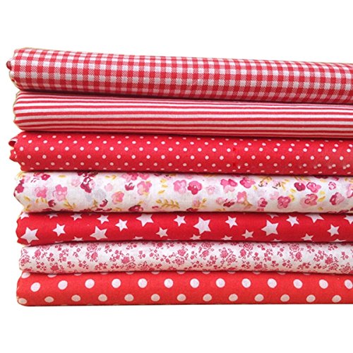 SODIAL 7Pcs 50cm * 50cm Tela estampada de floral pequeno liso de algodon para cosrura de tela Acolchado de almazuela Textiles bricolaje hechos a mano (Rojo)