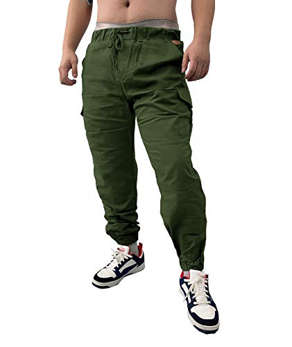 SOMTHRON Hombre Cinturón de Cintura elástico Pantalones de chándal de algodón Largo Jogging Pantalones de Carga Deportiva de Talla Grande Pantalones Cortos con Bolsillos Pantalones (GR-4XL)