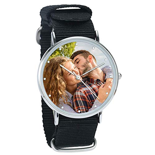 SOUFEEL Reloj Analógico Personalizados con Foto con Reloj Pulsera Mujer Hombre Cuarzo Ultra Delgada Regalo para Familia Amigo Novio para Cumpleanos Aniversaio