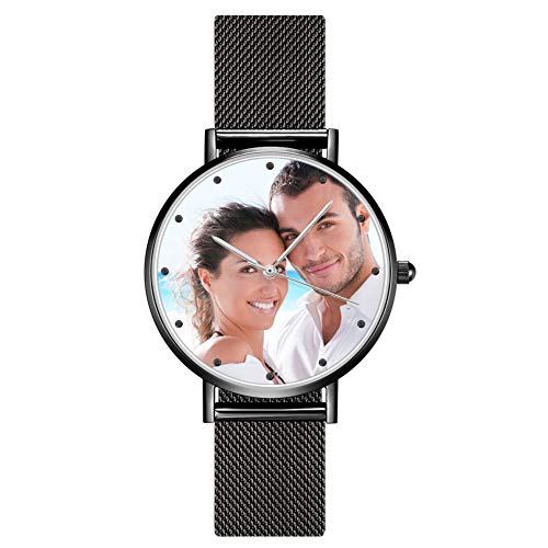 SOUFEEL Reloj Analógico Personalizados con Foto Grabar Texto Reloj Cuarzo Ultra Delgada Plata Regalo Dia de Madre