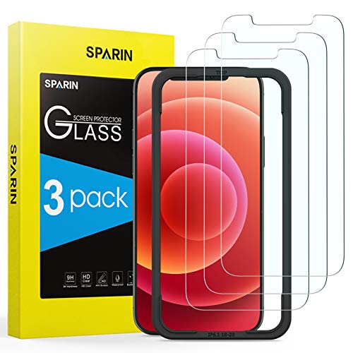 SPARIN 3 Pack Protector de Pantalla Compatible con iPhone 12 y iPhone 12 Pro 6,1 Inch, Cristal Templado con Marco de Alineación, Alta Definicion, 9H Dureza