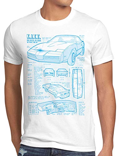 style3 K.I.T.T. Camiseta para Hombre T-Shirt Fotocalco Azul Michael Knight 2000 Black Rider, Talla:L, Color:Blanco