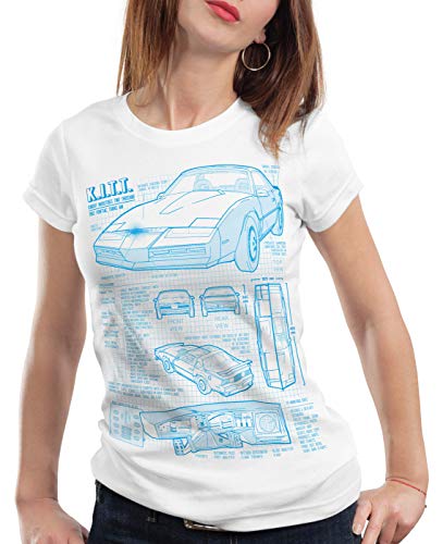 style3 K.I.T.T. Camiseta para Mujer T-Shirt Fotocalco Azul Michael Knight 2000 Black Rider, Color:Blanco, Talla:2XL