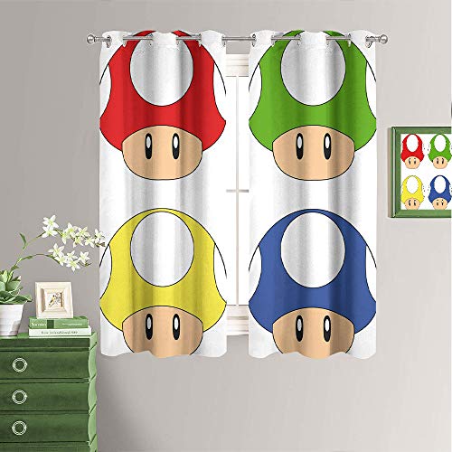 Super Mario Mushroom - Cortinas térmicas con aislamiento térmico ultra suaves y suaves, con ojales y aislamiento térmico, 150 x 200 cm