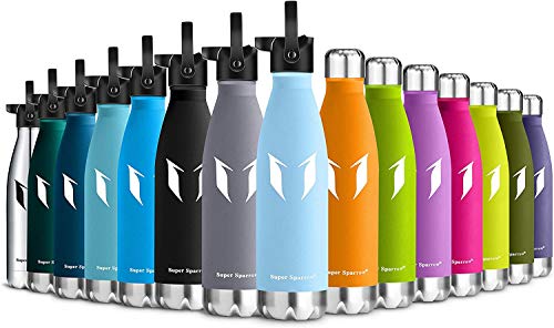 Super Sparrow Botella de Agua aislada al vacío de Acero Inoxidable, diseño de Pared Doble - 350ml - Sin BPA Gorra Deportiva con Gorra estándar - para Correr, Gimnasio, Yoga, Ciclismo