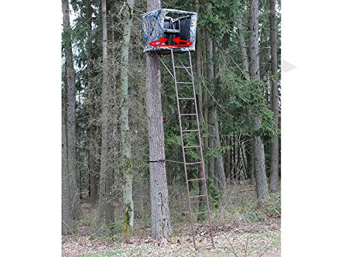 SUTTER Puesto de Caza de árbol transportable y una práctica Escalera de 5,4m / con Asiento Giratorio de 360°, Incl. Red de Camuflaje, Hecho de Acero Robusto