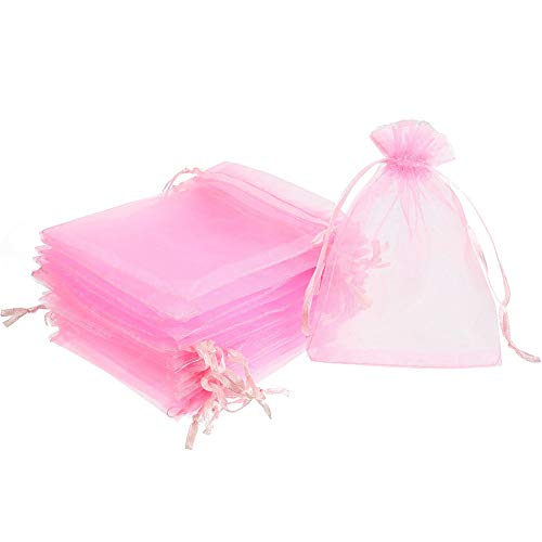 SUVIA 100 Piezas 10 x 15cm Bolsas de Organza Coloridas Bolsas de Regalo de Boda Bolsas de Organza para Favores y Joyas (Rosado, 7 x 9cm)