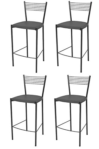 t m c s Tommychairs - Set 4 taburetes Elegance para Cocina y Bar, con Estructura en Acero Pintado Gris Oscuro y Asiento tapizado en Polipiel Color Gris Oscuro