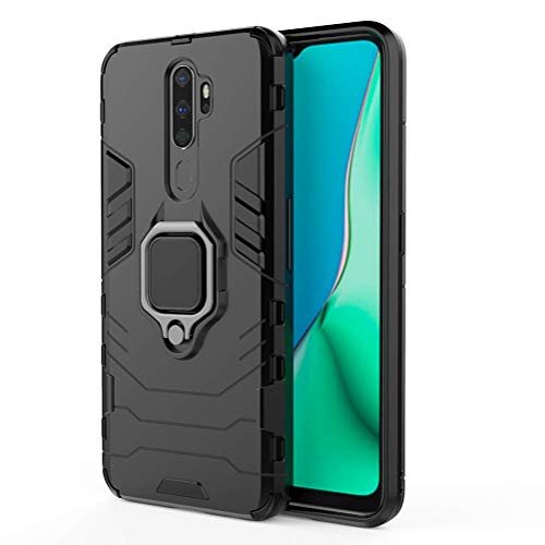 TANYO Funda Adecuado para OPPO A9 2020/A5 2020, PC+TPU Silicona Doble HíBrida Protección Carcasa, Tough Robusta Antigolpes Estuche con 360° Magnético Anillo Soporte Negro