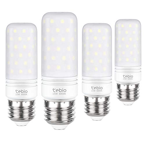 Tebio LED Plata Maíz Bombillas 15W E27 6000K Blanco Frío LED Candelabros bombillas, 120W Bombilla Incandescente Equivalente, 1500LM, LED vela Bombillas No regulables(4 Packs)