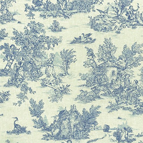 Tela Toile de jouy ‘La Vie Rustique’ (Azul Oxford Sobre un Fondo de Aspecto de Lino) - 100% Algodón Suave | Ancho: 155 cm (por Metro Lineal)*