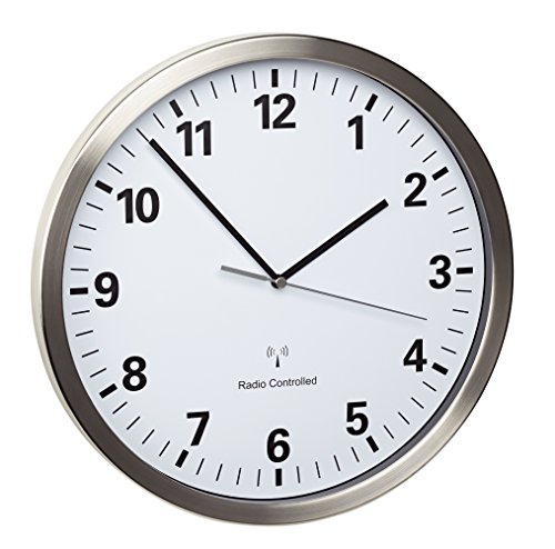 TFA Dostmann Analoge Reloj de Pared controlado por Radio con Marco de Acero Inoxidable, Blanco, (L) 305 x (B) 43 x (H) 305 mm