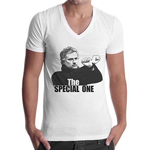 thedifferent Camiseta de hombre con cuello en V Special One Josè Mourinho Mister Record – Blanco blanco M