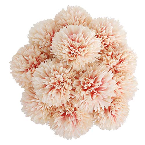 Tifuly Flores de Hortensia Artificial, 12 Piezas de crisantemo de Seda pequeña Bola de Flores para la decoración de la Oficina del jardín del hogar, Ramos de Novia(Champán-12 Piezas)