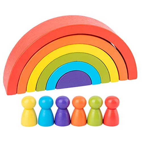 Tomaibaby 1 juego de madera con arco iris de atracción con pequeñas personas; forma creativa de color de la estructura, combinada con juguetes educativos, rompecabezas educativos para