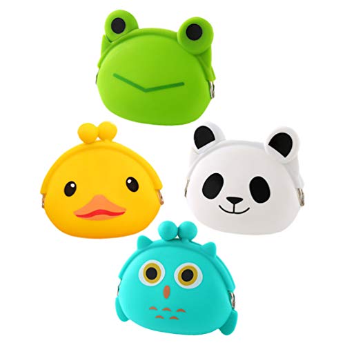 TOYANDONA 4Pcs Monedero de Silicona Monedero de Dibujos Animados Animal Bolsa Billetera Auricular Bolsa de Maquillaje Cosmético Bolsa de Cambio Llavero Novedad Juguete Premio Escolar