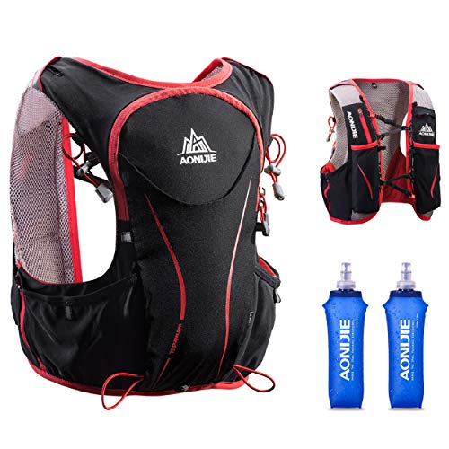 TRIWONDER Mochila de Hidratación Ligero 5L Superior Chaleco para Trail Running Ciclismo Marathoner Profesional Hombre Mujer (Negro (L-XL) - con 2 * 500ml Botellas Blandas)