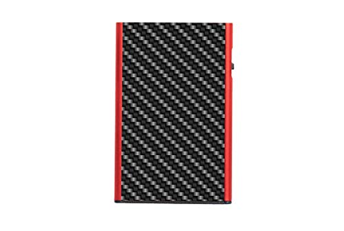 TRU Virtu® Funda de Tarjeta de crédito RFID/protección NFC - Funda de Tarjeta Click & Slide en Carbon Negro - Cartera Delgada de Aluminio para Hombres y Mujeres - 9,9 x 6,5 x 0,9 cm