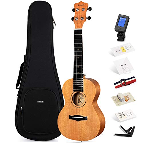 Ukelele Concierto Enya EUC-25D BU 23 pulgadas la Parte Superior de Caoba Sólida con Bolsa de Ukeleles Correa Afinador Cuerdas Cejilla Paño Limpio Madera