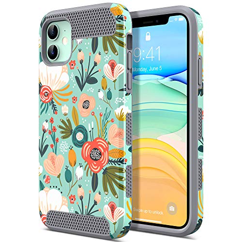 ULAK Funda iPhone 11, [Serie Colorida] Slim híbrido de Doble Capa Resistente a Prueba Golpes Dura Cubierta Trasera Shock Absorbente TPU Parachoques Caso para Apple iPhone 11 - Flor de Menta