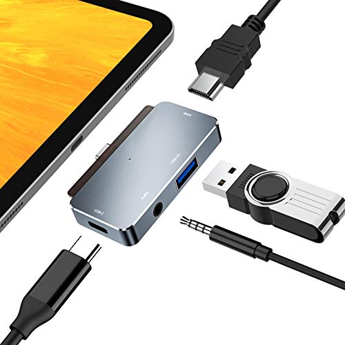 USB C Hub for iPad Pro, 4 in 1 Type C to 4K @ 30HZ HDMI Adapter with USB-C PD 60W, USB 3.0, 3.5 mm Audio Output for iPad Pro (2018-2020), iPad Air 4 (Gray)