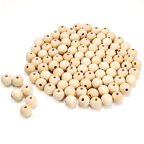 VABNEER 100 Piezas Abalorios Madera Natural Cuentas de Madera Redondas para las Decoraciones Hechas a mano de Bricolaje Joyería Artesanal Haciendo (18mm)