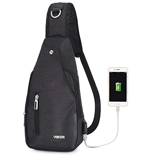 Vbige Mochila Cruzada USB Recargable Mochila para Colgar en el Pecho Casual Bolsa para Exterior Cruzada Satchel Bolsa Bolsa Messenger