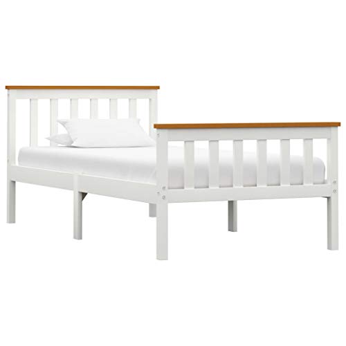 vidaXL Madera Maciza de Pino Estructura de Cama Matrimonio Doble Blanca 100x200 cm Somier Muebles de Dormitorio Habitación