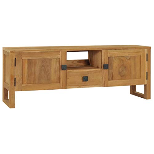 vidaXL Madera Maciza de Teca Mueble para TV Armario Televisión Aparador Auxiliar Bajo Salón Sala de Estar Habitación Soporte 120x32x45 cm