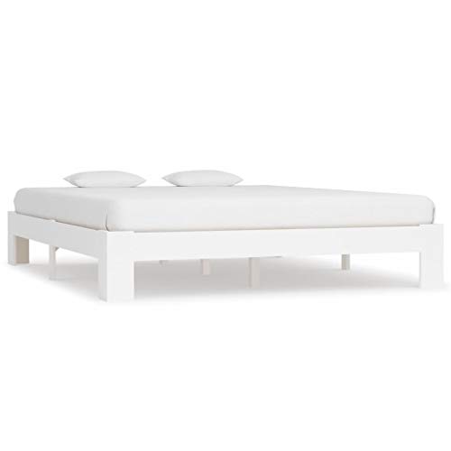 vidaXL Madera Maciza Pino Estructura Cama Somier Mobiliario Casa Clásica Práctica Cómoda Moderna Robusta y Duradera Sin Colchón Blanca 180x200cm