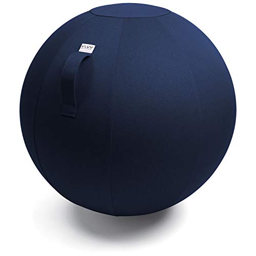 VLUV Balón de asiento LeiV, asiento ergonómico para la oficina y la casa, color azul claro (azul), diámetro 60 cm – 65 cm, tela de tapicería, resistente e indeformable, con asa de transporte
