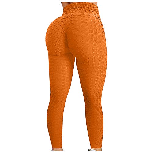 Vobery Scrunch Butt Leggings Mujer Panal Botín Entrenamiento Sin Costuras Yoga Correr Cintura Alta Cordón Fruncido Ciclismo Deportes Pantalones Casuales(Naranja,3XL)