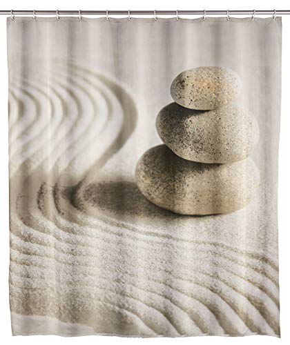 WENKO Cortina de ducha Sand and Stone - tejido textil de alta calidad, lavable, Poliéster, 180 x 200 cm, Multicolor