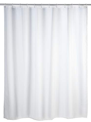 WENKO Cortina de ducha Unicolor blanca - tejido textil de alta calidad, lavable, Poliéster, 120 x 200 cm, Blanco