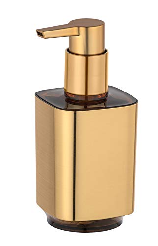 WENKO Dosificador de jabón Auron oro Capacidad: 0.3 l, Plástico, 7 x 16.5 x 8 cm, Oro