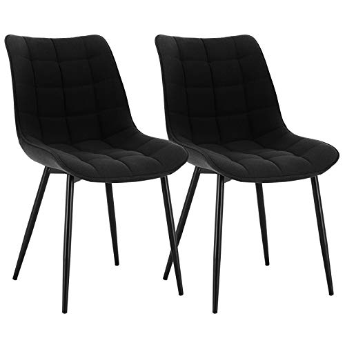 WOLTU Pack de 2 Sillas de Comedor Asiento de Lino Silla Diseño Silla Tapizada Estructura Metálica Sillón con Respaldo Silla de Cocina Negro BH206sz-2